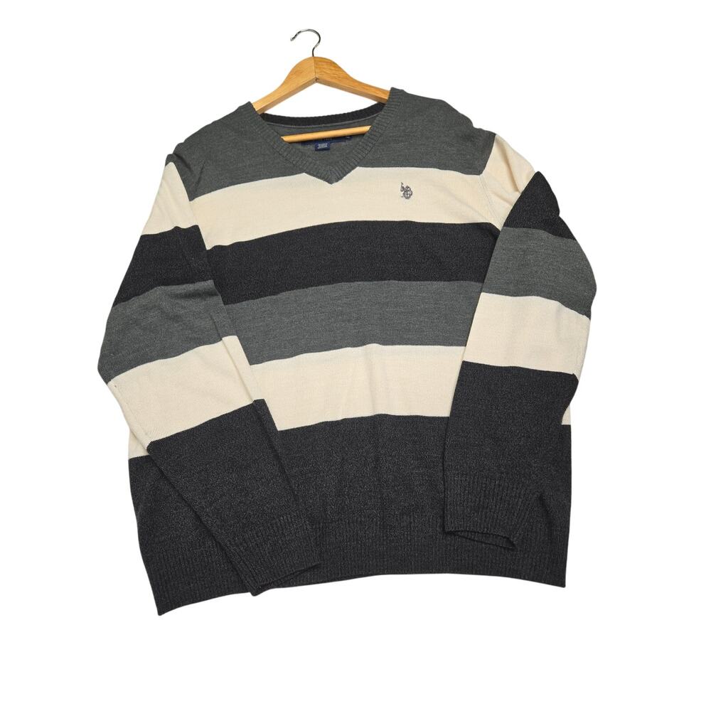 U.S Polo assn.Men's LT V-Neck Sweater XL Gray Black White